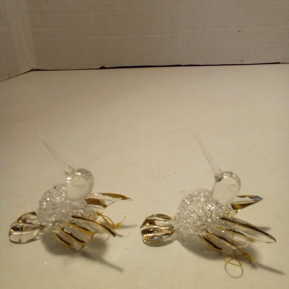 Hummingbird Christmas Ornament Hand Blown Glass Gold Trim 3" Lot of 2 - Picture 10 of 16